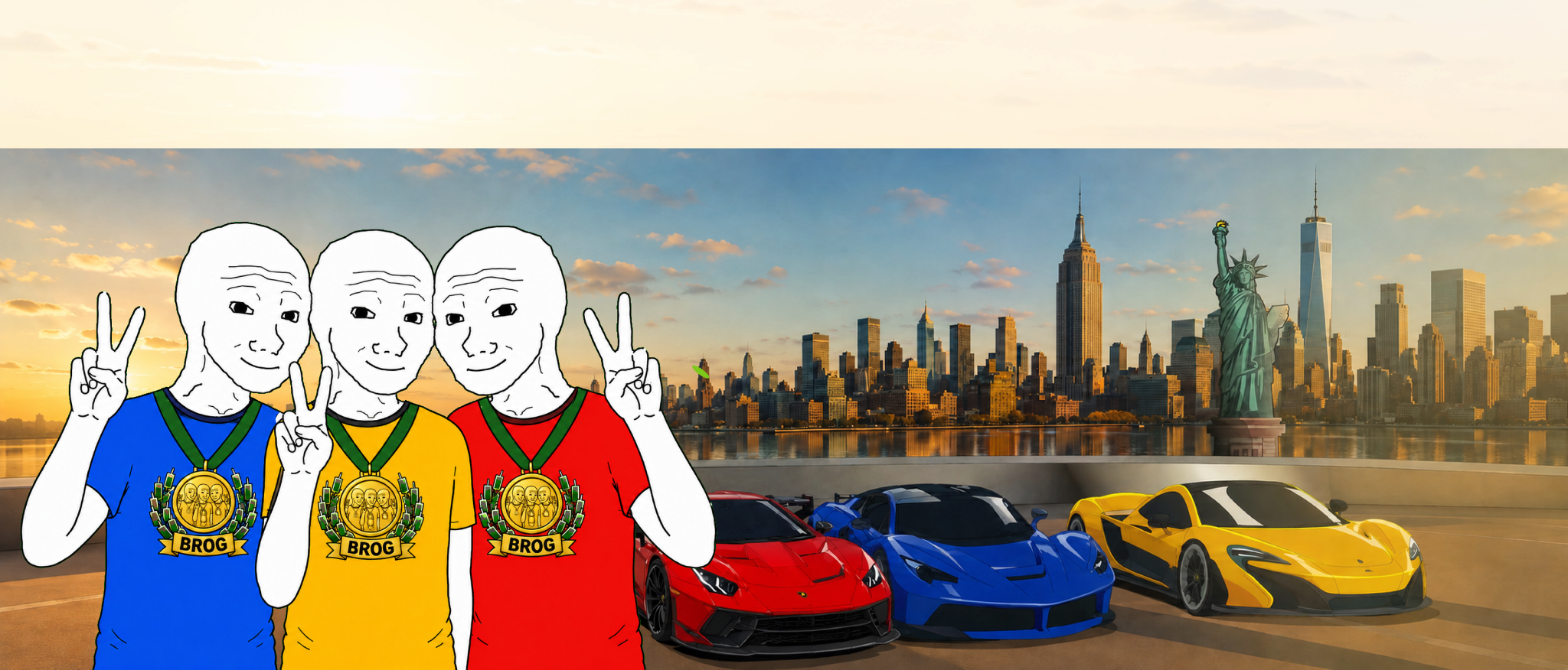 Three BROG brothers celebrating in New York with sports cars