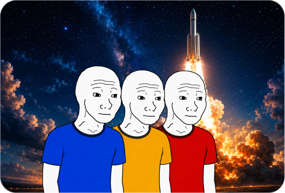 Three BROG brothers in front of a rocket launch