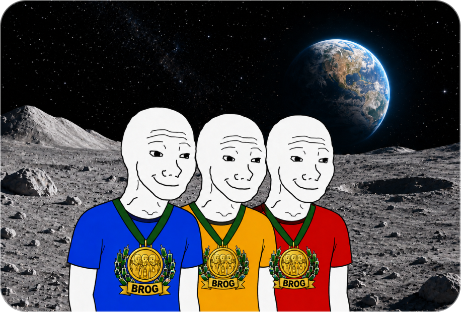 Three BROG brothers wearing medals on the moon